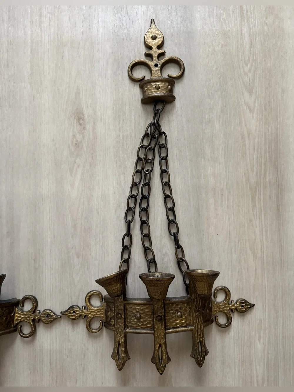 Vtg 1967 Sexton Cast Iron Gothic Castle Dungeon Wall Sconce w/Chains Pair Candle